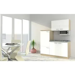 Respekta Economy Küchenzeile KB160ESWMI 160 cm, Weiß mit Mikrowelle