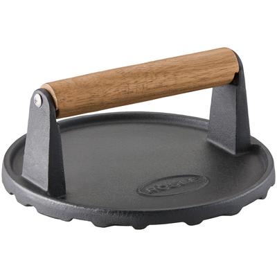 Burgerpresse RÖSLE "BBQ Gewicht, 25231", schwarz, Ø:17,7cm, Gusseisen, Küchenpressen, Barbecue-Gewicht zum schnelleren Garen, Gusseisen, Holzgriff, 17,5 cm