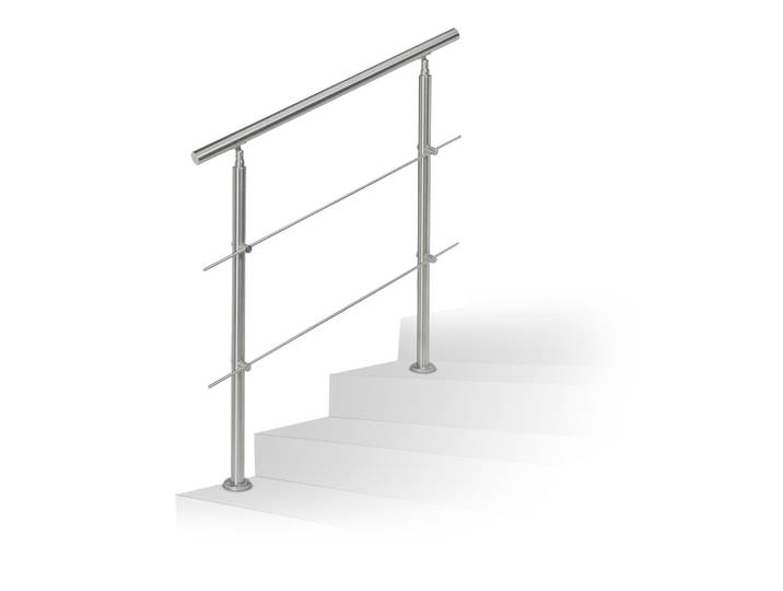 Treppengeländer Edelstahl 1 m 2 Pfosten 2 Querstangen Silber