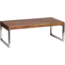 COUCHTISCH Massivholz mit Chromfüßen Handgefertigt, Braun 120x60x40 cm