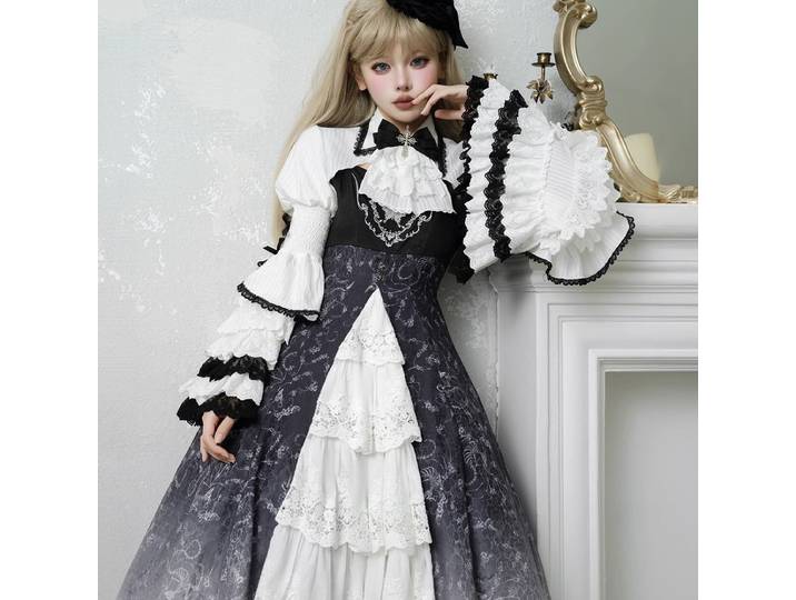 Robe Jsk magique osseuse originale, jupe à bretelles Lolita foncée, Style palais Lolita, robe de princesse occidentale