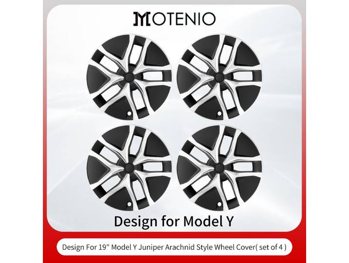【Logo Tesla Offert】4PCS Cache Jante Premium Pour Tesla Model Y Juniper (2025-2026) 19 Pouces Cache Jantes Argent Style Araignée Couverture Complète Couverture Protectrice Exclusivement Pour Model Y Juniper (2025-2026) Accessoires de Remplacement de Cache