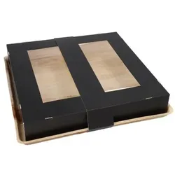 PAPSTAR 25 Tabletts, Palmblatt eckig 5 cm x 29 cm x 29 cm mit separatem Deckel und Banderole (89495, 25 Stück)