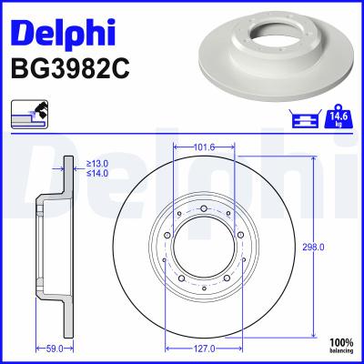 DELPHI Bremsscheibe BG3982C 298mm 14mm für LAND ROVER