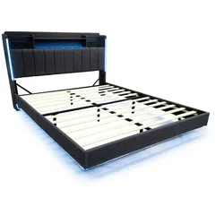 Polsterbett 160x200 cm mit USB-Ladeanschluss und LED-Beleuchtung–moderne Eleganz und Funktionalität Grau