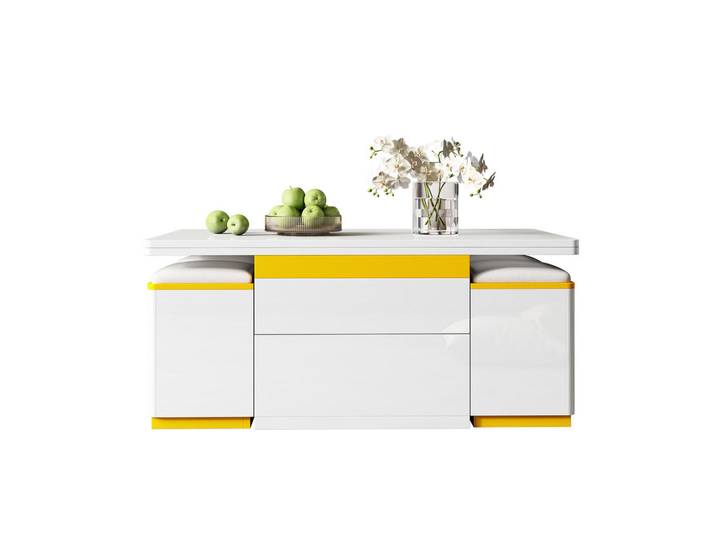 Flieks Couchtisch 100x50 Weiß Hochglanz Höhenverstellbar Klappbar, 50x43x100 cm, Wohnzimmer, Wohnzimmertische, Couchtische