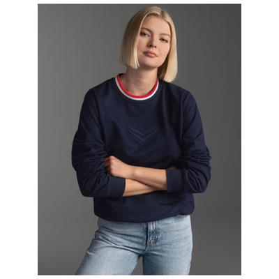 Sweater TRIGEMA "TRIGEMA Sweatshirt mit 3D-Logo-Prägung", Damen, Gr. S, blau (navy), Sweatware, 70% Baumwolle, 30% Polyester, Basic, Rundhals, Sweatshirts Sweater