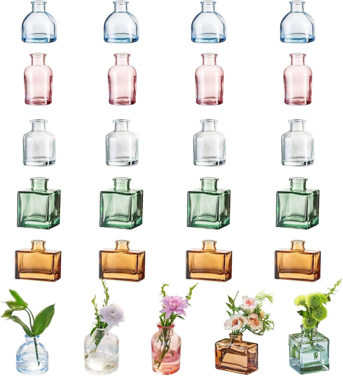 Set van 20 gekleurde kleine vazen voor bloemendecoratie
