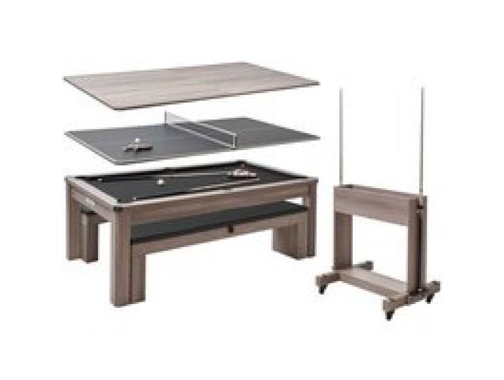 VEVOR 214 cm Billardtisch 3 in 1 für Tischspiele mit Essplatte & Tischtennisplatte, 2 Bänke zur Aufbewahrung und für Zubehör, 137 kg belastbar, inkl. Queue-Ständer & Kreidebürste