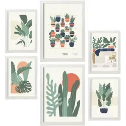POSTER Set Mit 6 Minimalistischen In Pastellfarben Wüstenpflanzen Drucke Von Landschaften Und Natur Für Innenarchitektur A3 & A4 Weißer Rahmen