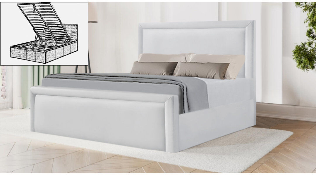 Brayden Studio Milan Upholstered Velvet Lift Up Storage Ottoman Bed White Single (3')