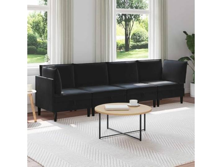 Xolmizyn Wohnzimmergarnitur 4-TLG. aus Samt mit Kissen und Stauraum, 280 x 70 x 82 cm, Schwarz, gepolstertes Sofa-Set