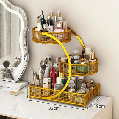 Inspire Select 3 Tier Round Metal Storage Rack No Assembly Fruit Basket & Cosmetic Organizer For Kitchen Countertop & Vanity gold