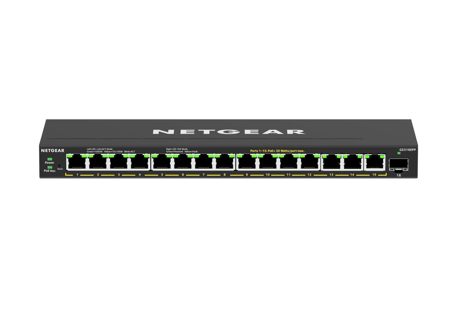Netgear 16-Port-PoE+-Gigabit-Ethernet Easy Smart Essentials-Switch (231 W) mit 1 SFP-Port GS316EPP-100PES