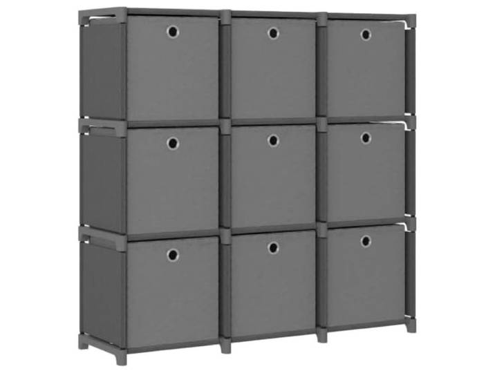 ROMHZKS Aufbewahrungsregal mit 9 Stoffboxen Grau 103x30x107,5 cm Modernes Design,Stahlrahmen,robust,leicht versetzbar,offene Fächer