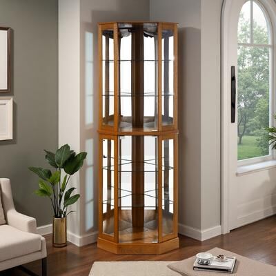 ZWYO HOSIMU "72""H Corner Curio Cabinet with Mirrored Back Panel, 6 Shelves, Interior Lights, Hinged Doors Display Cabinet for Collectibles"