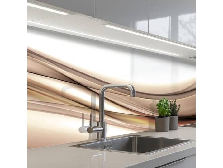 KitchenYeah© Küchenrückwand Selbstklebend Küchenspritzschutz Rückwand 80x400 cm - Wandschutz Ohne Bohren Spritzschutz Wand Wandverkleidung Wellen - Taupe - Abstrakt