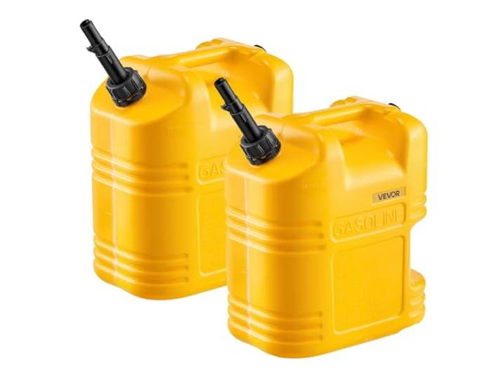 VEVOR Bidon Essence 19 L Bidon Carburant Lot de 2 avec Bec Verseur\, Graduation Transparente\, Débit Maximal 15 L/min\, Réservoir Essence Portable pour Plupart des Voitures\, Motos\, UTV\, Tracteurs\, Jaune