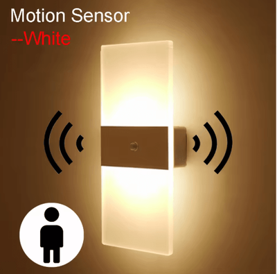 Inspire Picks USB Rechargeable Motion Sensor LED Wall Lamp Nordic Acrylic Wireless Bedside Wall Sconce white motion Sensor warm White (2700 3500k)