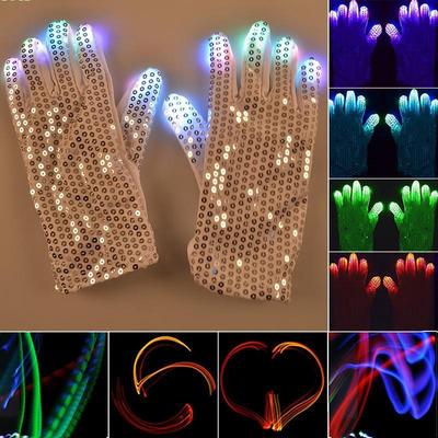 Inspired Deals Sequin LED Light Up Gloves For Dance Parties, Festivals And Stage Performances Sequins Glowing Gloves
