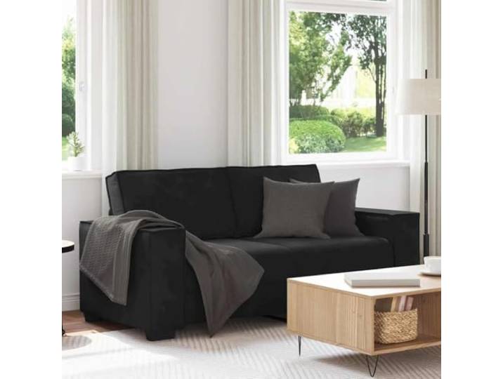 HEFZGDB 2-Sitzer Sofa Schwarz 140 cm Samt Stoffbezug mit Holz Metall Gestell, Breite Armlehnen und Dicke Polsterung für Wohnzimmer Büro, Bequemes Sitzmöbel Langlebiges Design
