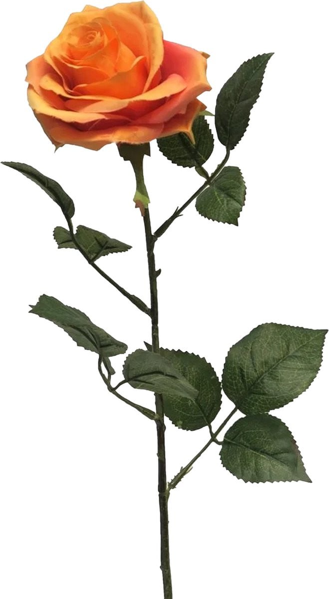 Bellatio Design Kunstbloem Roos Dijon - Oranje - 64 cm