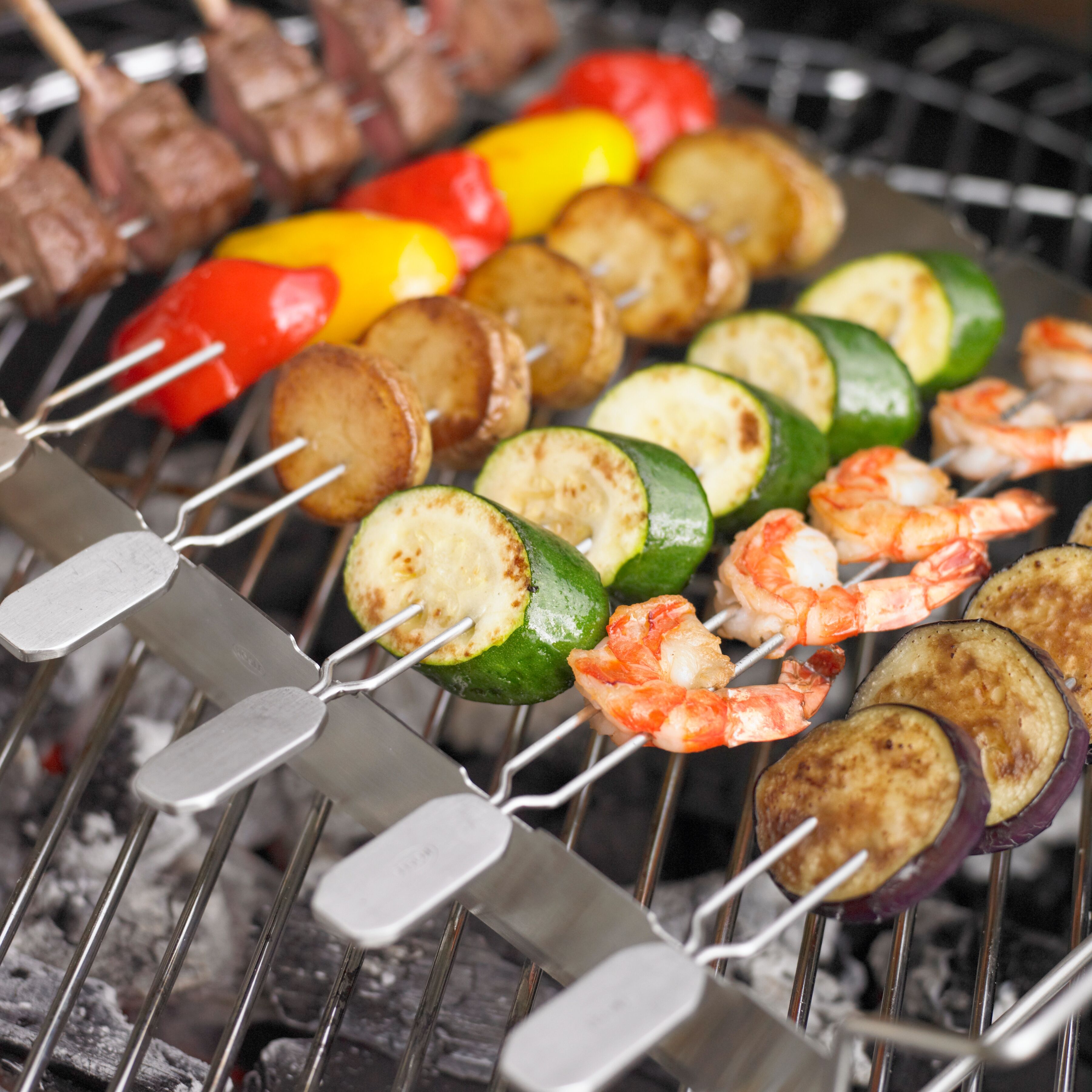 Grillspieß RÖSLE "25069", silber (silberfarben), L:33cm, Edelstahl, Spieße, Grillspieß, Doppelspieße zur Zubereitung von Schaschlik/Gemüse, 33 cm, Edelstahl