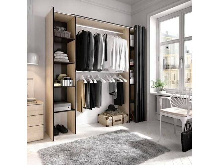 Dmora - Grande armoire Acron 180x50xh205 cm Chêne Gris Panneau effet bois