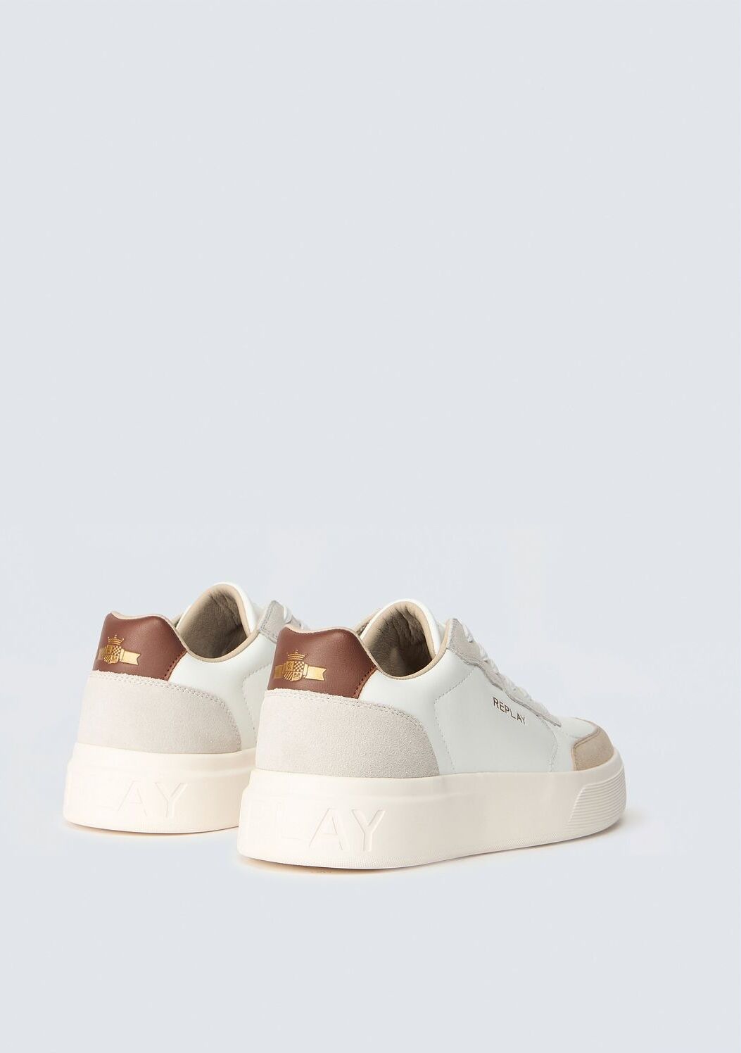 Plateausneaker REPLAY "NOTTING DRIFT", Herren, Gr. 45, Synthetik Textil, beige (weiß, beige, braun), Leder, Lederimitat, unifarben mit Farbeinsätzen, Schuhe Plateausneaker, Schnürschuh, Halbschuh, Freizeitsneaker mit Logoschriftzug, Topseller