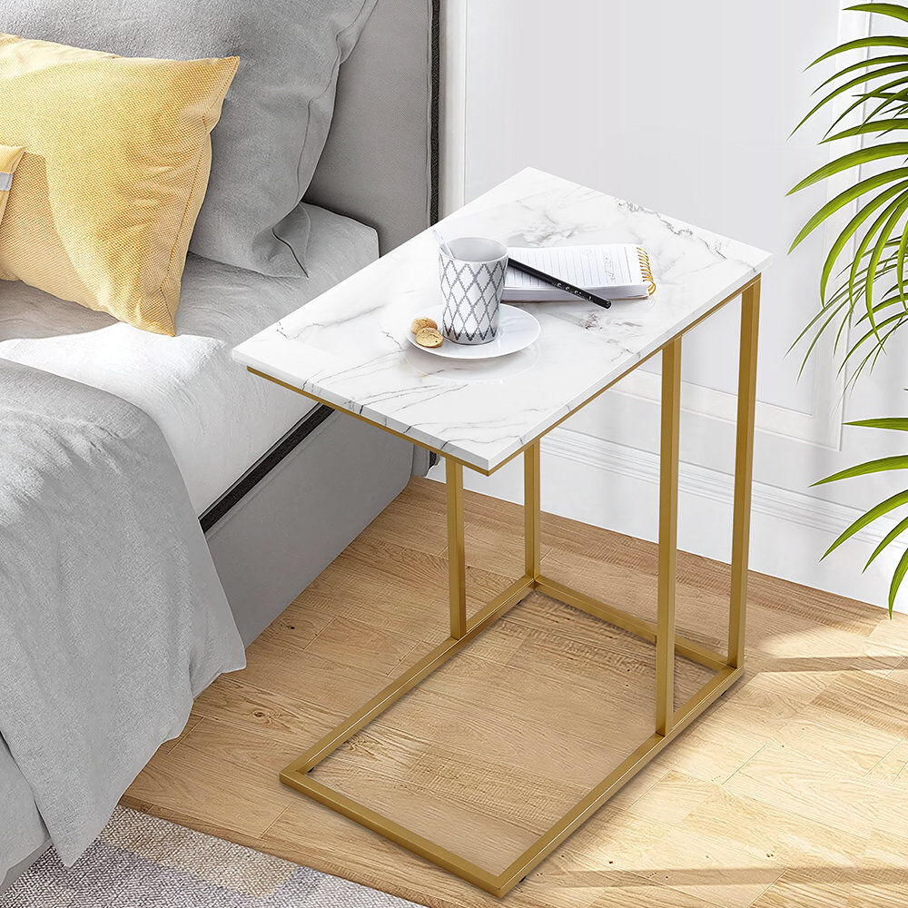 Blue Elephant C Table End Table White Top/ Gold Base 70.4 H x 59.94 W x 39.9 D cm