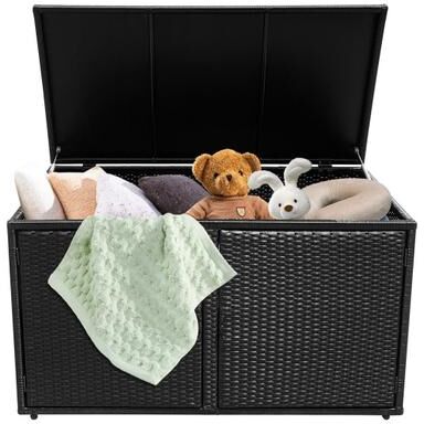 Costway 88 Gallon Garden Patio Rattan Storage Container Box-Black