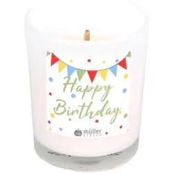 4x müller Kerzen, Kerzen, Kerze im Glas «Happy Birthday» 6.5 x 5.5 cm, Mehrfarbig (1 Stk.)