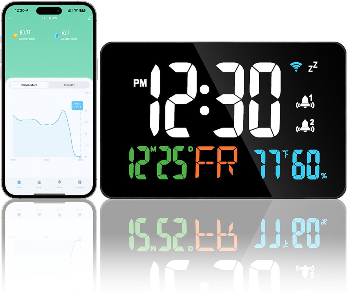 Digitale Klok met WiFi, Thermometer en Hygrometer via de Tuya App voor Thuis en Kantoor