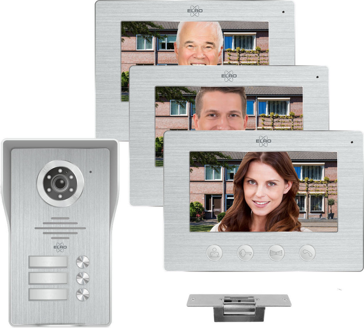 Videotürsprechanlage mit Monitor Kamera Türöffner, Klingelanlage 3 Familienhaus