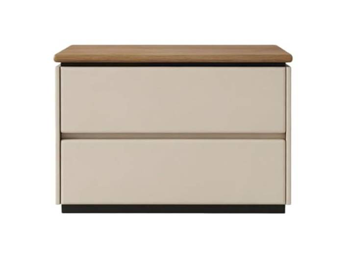 xiuling4568 Nachttisch aus naturbelassener Eiche, cremefarben, minimalistischer Nachttisch mit 2 Schubladen und verdeckten Griffen(Brown,Small)