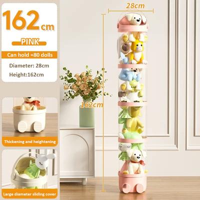 Doll Storage Box For Toys Organization, Plush Toy Storage Tube, Transparent Plastic Stuffed Storage Barrel Organizer pink