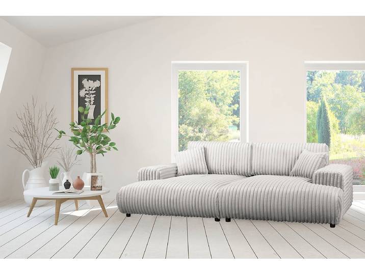 home24 XXL-bank Trouville zilver/zilver Corduroy Vitani 237 x 79 x 144cm modern