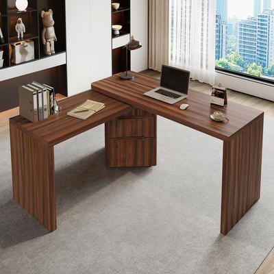 Kodotan sofa "90"" Modern L Shaped Desk in Natural Wood with 3 Drawers,360°Wood Rotating Desk,Executive Office Desk,Corner Desk"