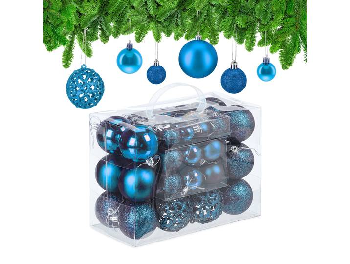 Weihnachtskugeln im 50er-Set Blau-Silber