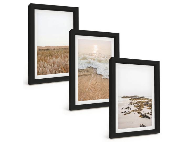 Tulup Bilder SET 3er Set - 20x30 cm Schwarzer Rahmen - Strandwellen, Steine, Sommer, Kunststoff, Rechteckig, 20x30 cm, gerahmt, Bilder & Rahmen, Bilder