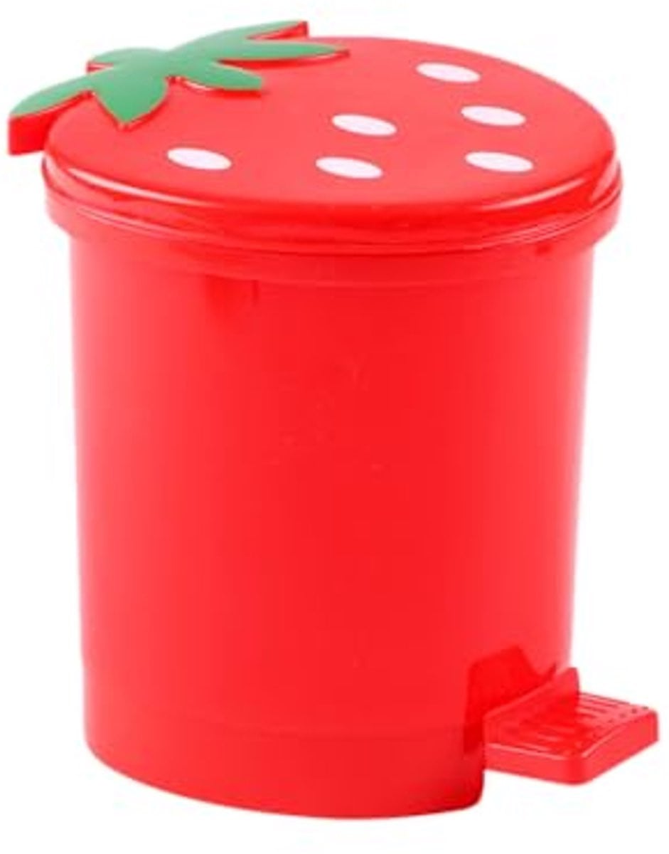 Schattige Aardbei Mini Desktop Afvalbak met Deksel, Roze, Plastic