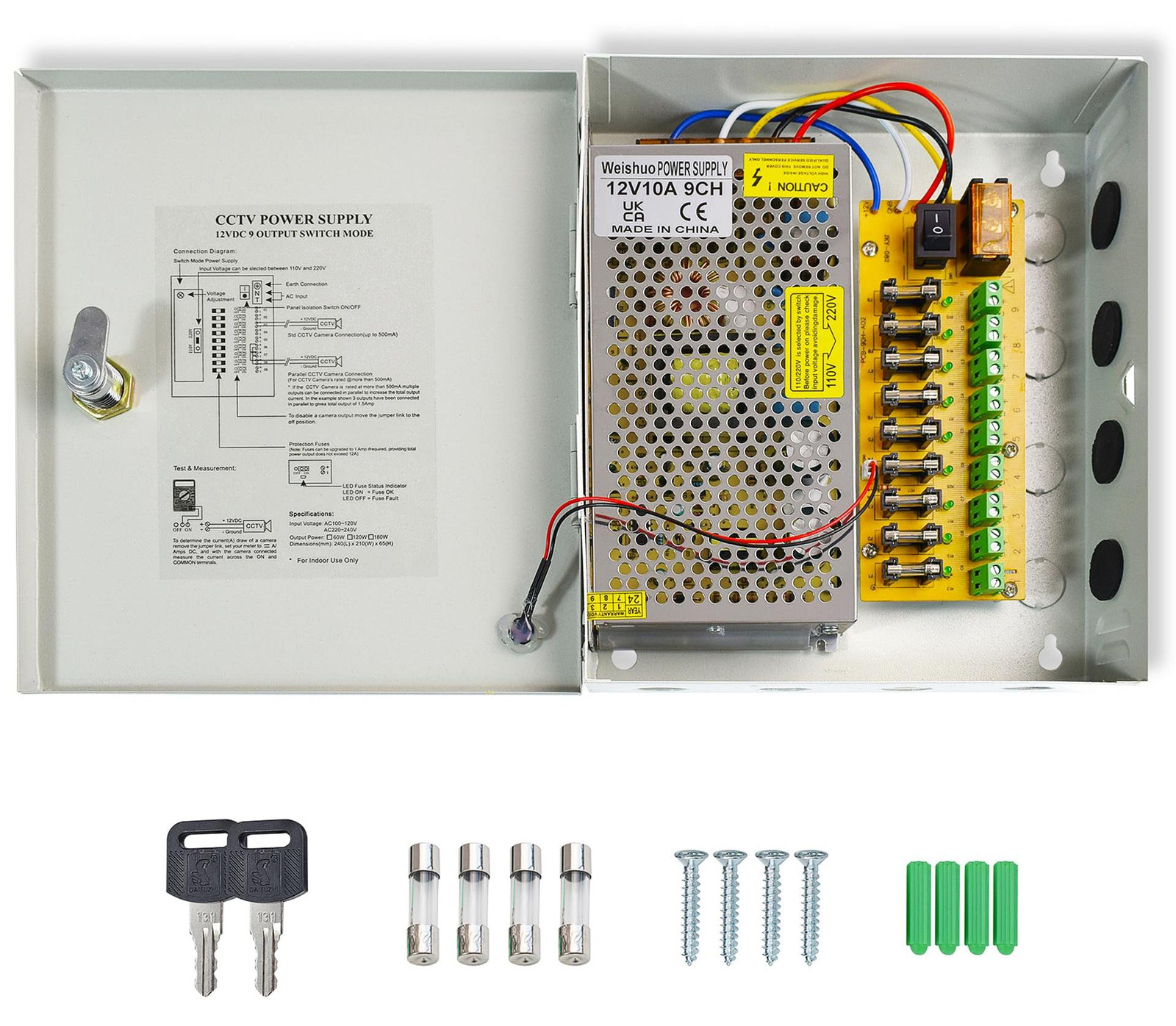 Selius CCTV-voeding 12V 10A 9CH 120W centrale voeding voor bewakingscamera's