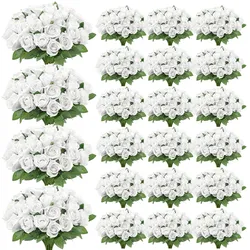 VEVOR Kunstblumen Gefälschte Rosen mit Stielen 500 Bündel Kunstpflanze Weiß, Künstlicher Blumenstrauß als Deko für Zuhause Hochzeit & Party, aus Seidenstoff & Kunststoff, Pflegefreie Kunstpflanze, DIY