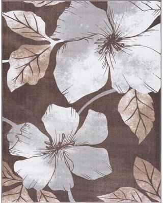 Beverly Rug Bahamas Black White Floral Non-Slip Rubber Back Indoor Area Rug