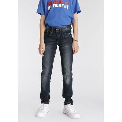 Stretch-Jeans ARIZONA "Regular fit Jeans", Jungen, Gr. 176, N-Gr, blau (dunkelblau, used), Denim/Jeans, Obermaterial: 75% Baumwolle, 24% Polyester, 1% Elasthan, Basic schmal normal, Jeans, schmaler Schnitt, 5-Pocket-Stil, normale Leibhöhe