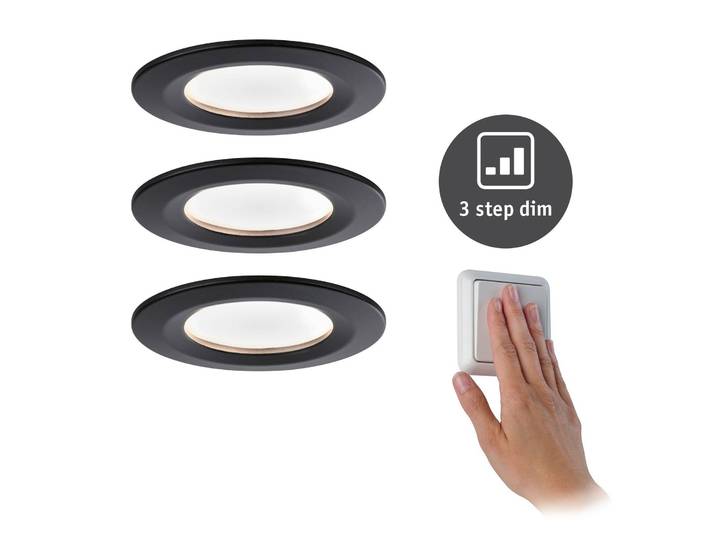Paulmann Nova Coin 3er-Set rund 3-step-dim starr schwarz Coin, dimmbar, schwarz, für Flurbereich, Aluminium, Modern