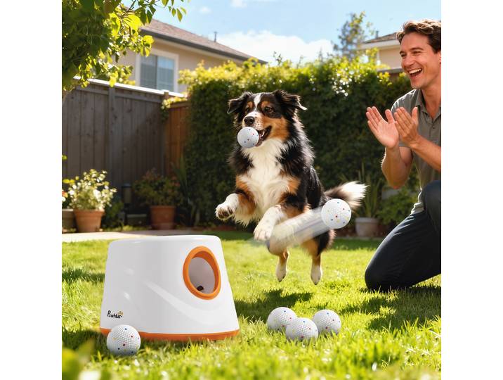 PawHut Lanceur Balles Automatique Chien 6m-14m 6 Balles Orange