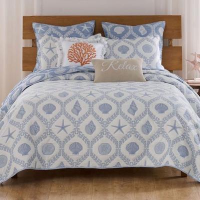 Greenland Trading Co. Laguna Mini Coverlet Set White/Blue, King / Cal King, White/Blue