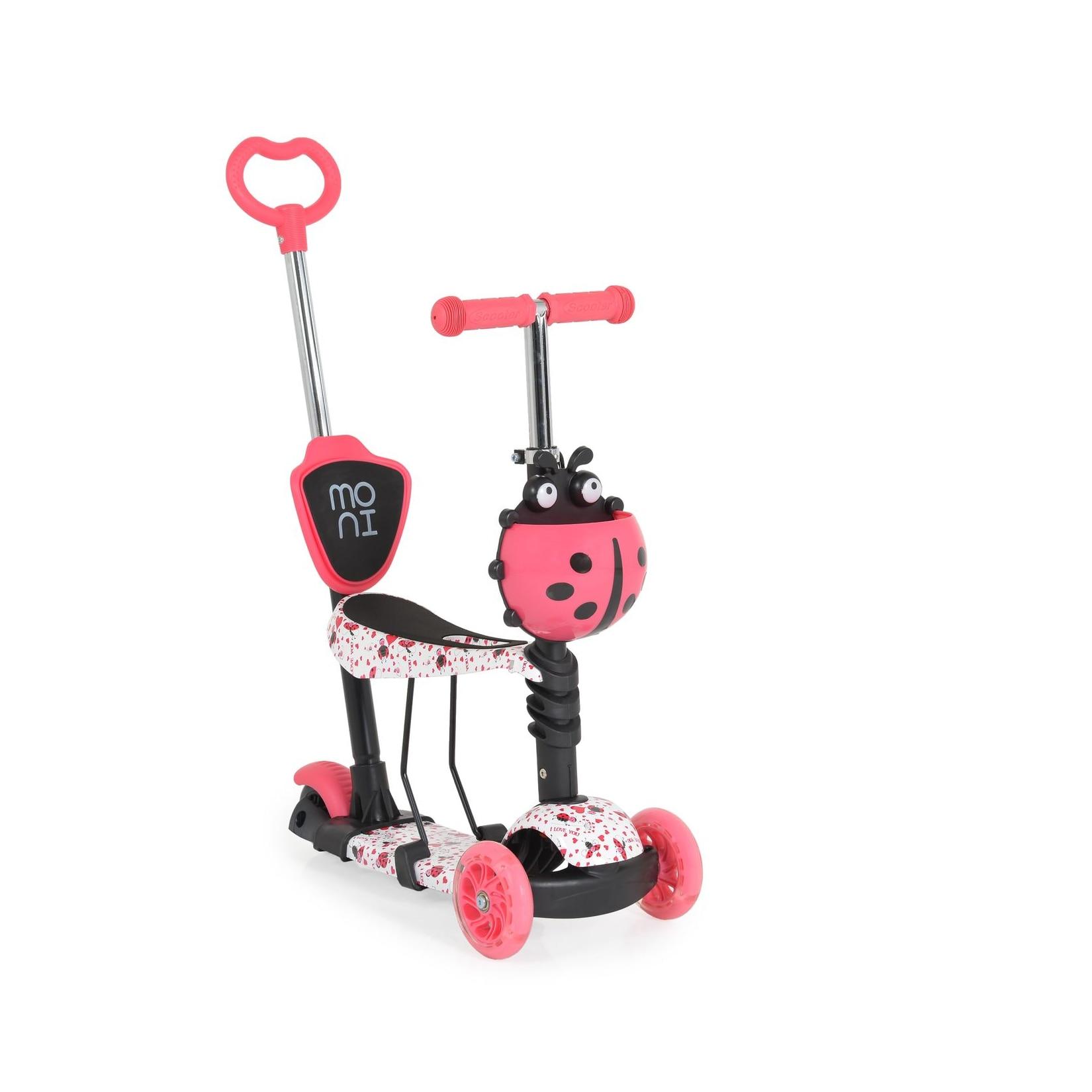 Moni Kinderroller Lollipop 3 in 1 Schiebestange, Sitz, PU-Vorderräder mit LED rot