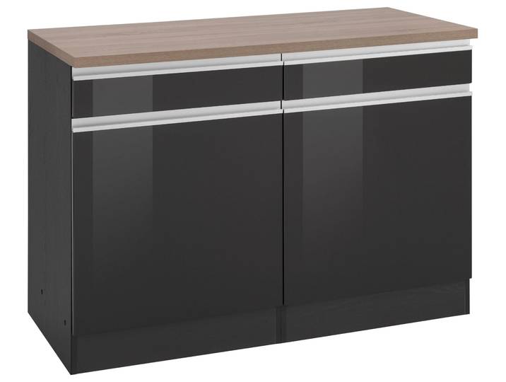 Unterschrank KOCHSTATION KS-Ohio , grau (grau hochglanz, grafit), B:120cm H:85cm T:60cm, Schränke, Unterschrank